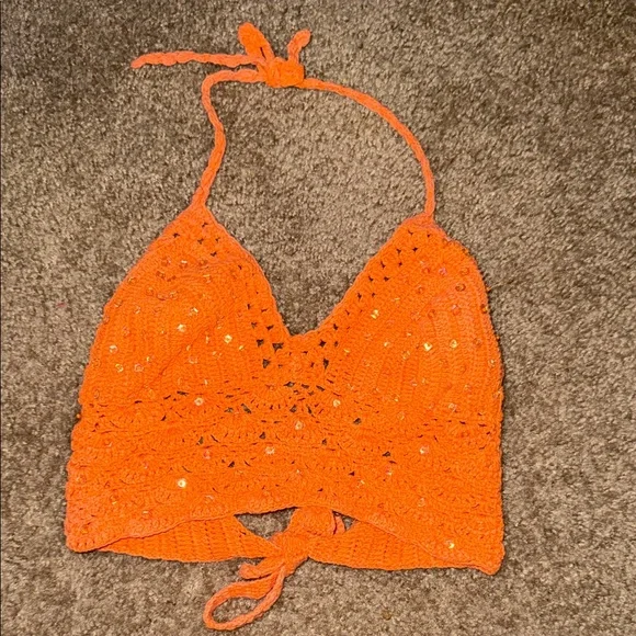 Orange Crochet Halter Top - Picture 1 of 7